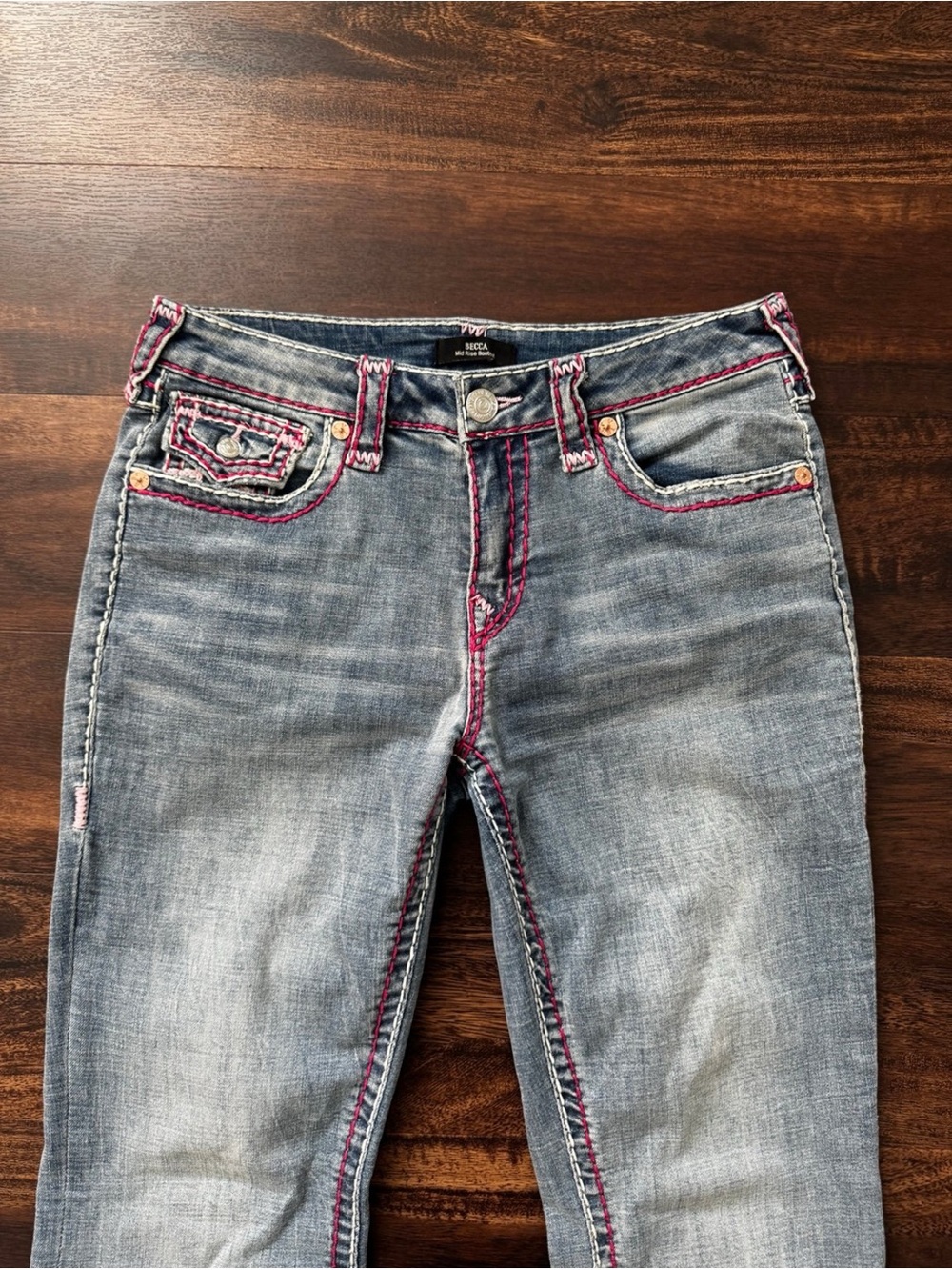 2000s True Religion Pink Stitch Low Rise Bootcut Jeans 💖 - Picture 5 of 8
